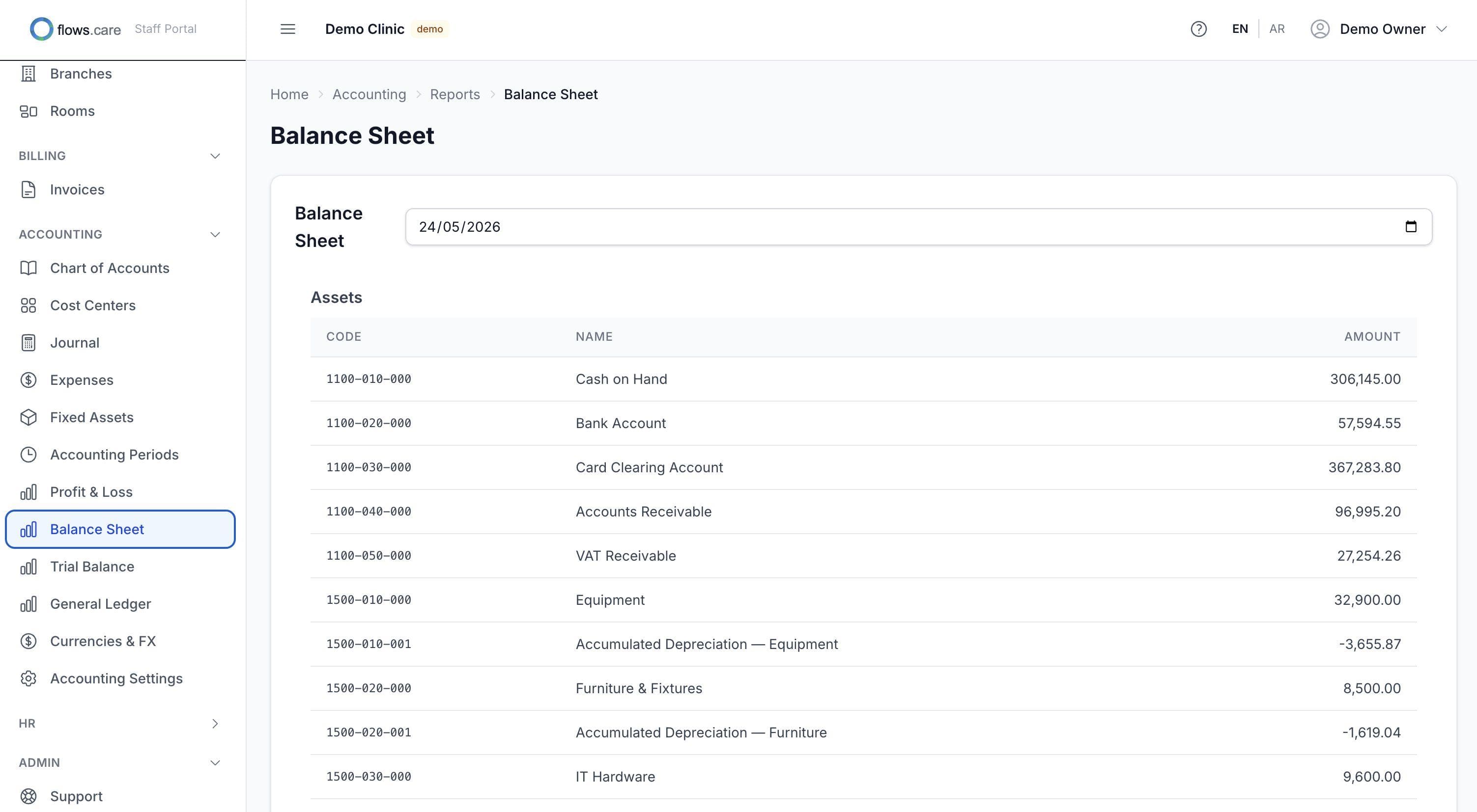 Balance sheet report