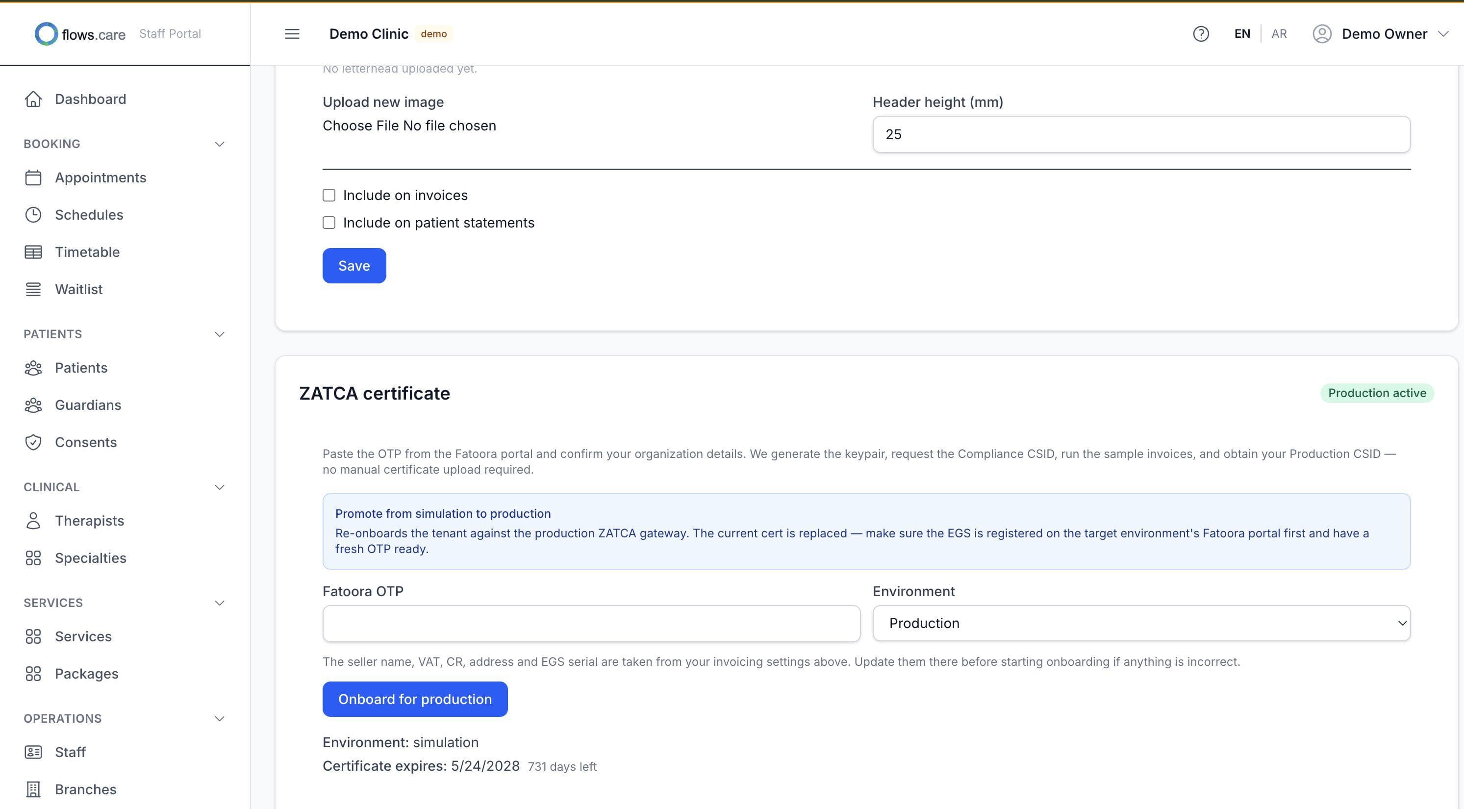 Invoice with ZATCA clearance status